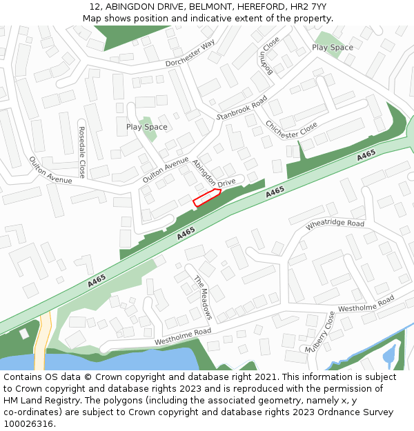 12, ABINGDON DRIVE, BELMONT, HEREFORD, HR2 7YY: Location map and indicative extent of plot