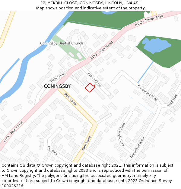 12, ACKRILL CLOSE, CONINGSBY, LINCOLN, LN4 4SH: Location map and indicative extent of plot