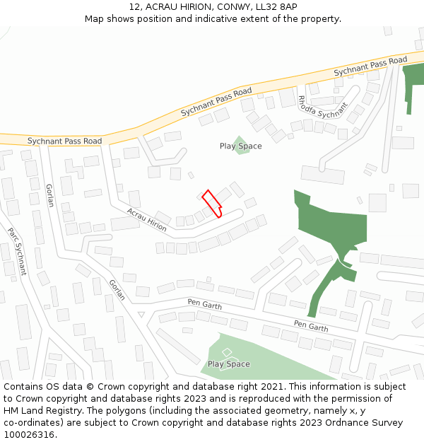 12, ACRAU HIRION, CONWY, LL32 8AP: Location map and indicative extent of plot