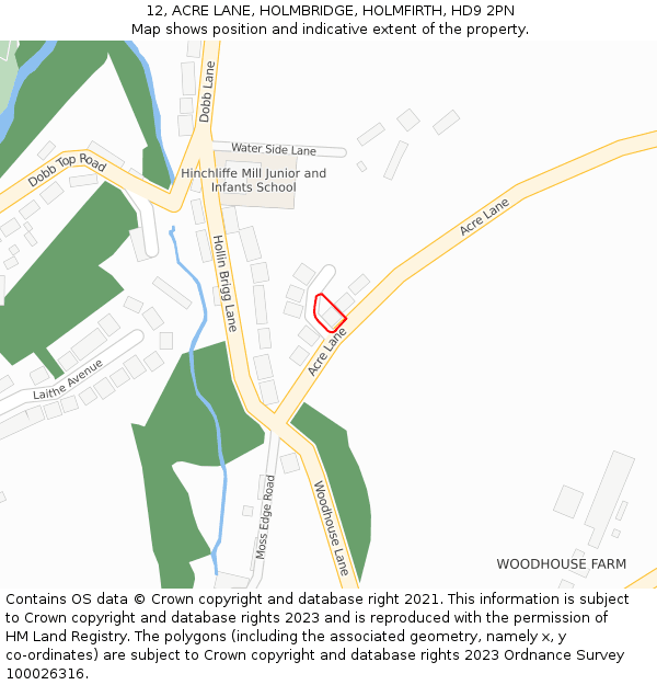 12, ACRE LANE, HOLMBRIDGE, HOLMFIRTH, HD9 2PN: Location map and indicative extent of plot