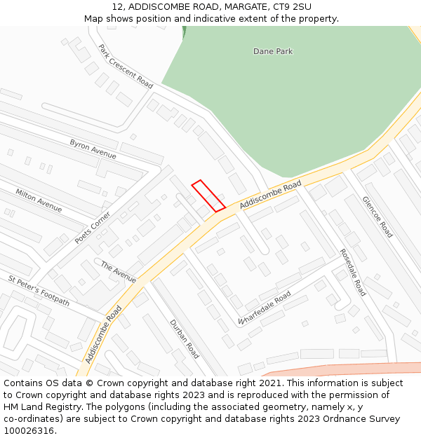 12, ADDISCOMBE ROAD, MARGATE, CT9 2SU: Location map and indicative extent of plot