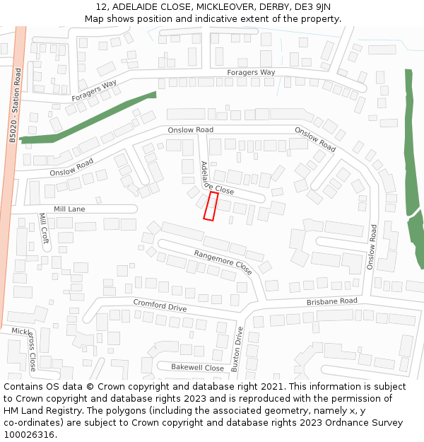 12, ADELAIDE CLOSE, MICKLEOVER, DERBY, DE3 9JN: Location map and indicative extent of plot