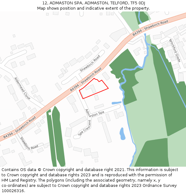 12, ADMASTON SPA, ADMASTON, TELFORD, TF5 0DJ: Location map and indicative extent of plot