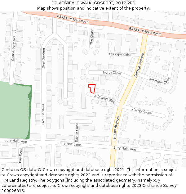 12, ADMIRALS WALK, GOSPORT, PO12 2PD: Location map and indicative extent of plot