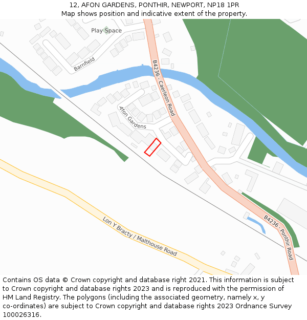 12, AFON GARDENS, PONTHIR, NEWPORT, NP18 1PR: Location map and indicative extent of plot