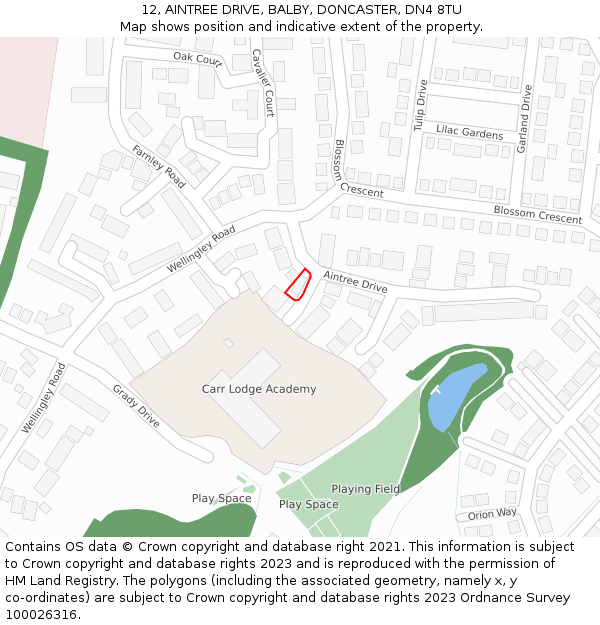 12, AINTREE DRIVE, BALBY, DONCASTER, DN4 8TU: Location map and indicative extent of plot