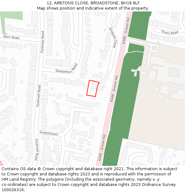 12, AIRETONS CLOSE, BROADSTONE, BH18 8LF: Location map and indicative extent of plot