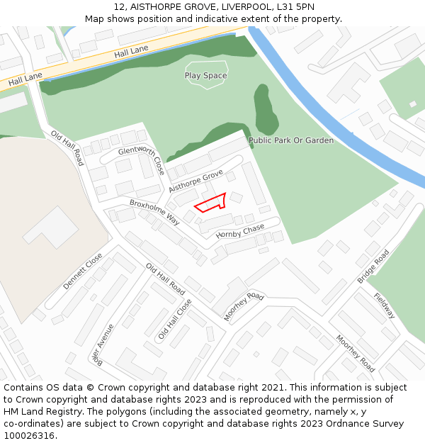 12, AISTHORPE GROVE, LIVERPOOL, L31 5PN: Location map and indicative extent of plot