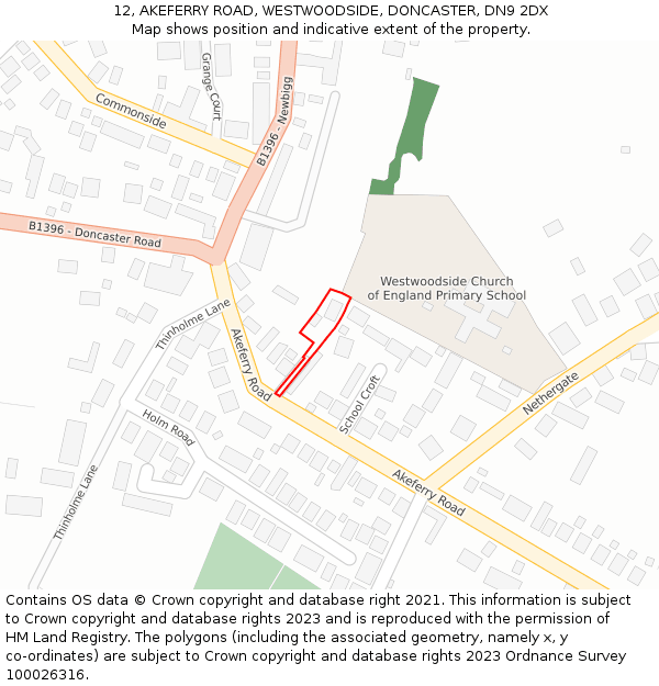 12, AKEFERRY ROAD, WESTWOODSIDE, DONCASTER, DN9 2DX: Location map and indicative extent of plot