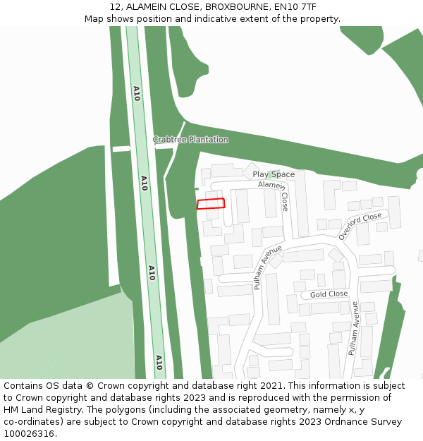 12, ALAMEIN CLOSE, BROXBOURNE, EN10 7TF: Location map and indicative extent of plot