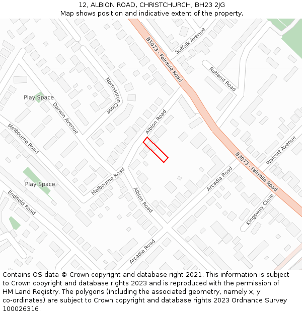 12, ALBION ROAD, CHRISTCHURCH, BH23 2JG: Location map and indicative extent of plot