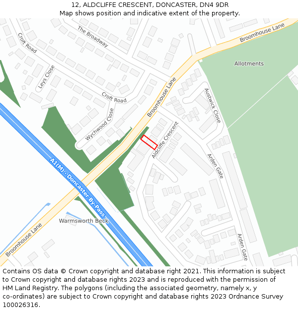 12, ALDCLIFFE CRESCENT, DONCASTER, DN4 9DR: Location map and indicative extent of plot