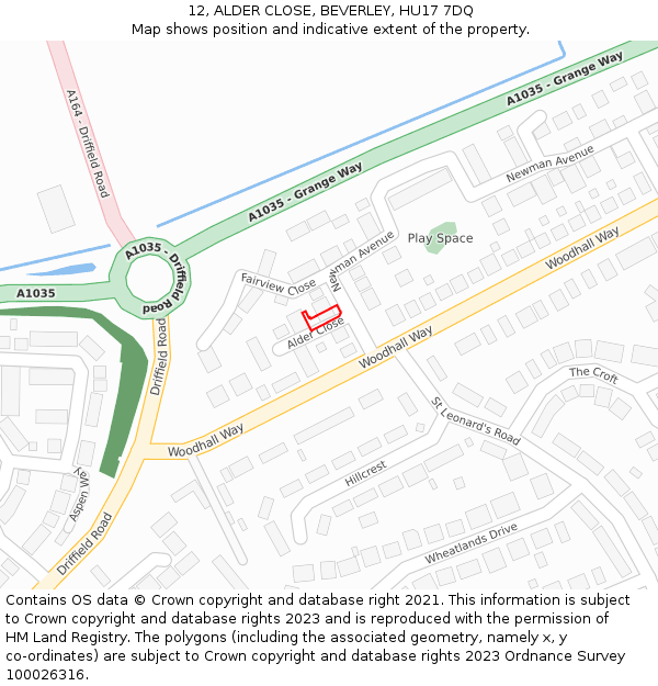 12, ALDER CLOSE, BEVERLEY, HU17 7DQ: Location map and indicative extent of plot