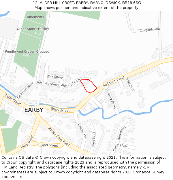 12, ALDER HILL CROFT, EARBY, BARNOLDSWICK, BB18 6SG: Location map and indicative extent of plot