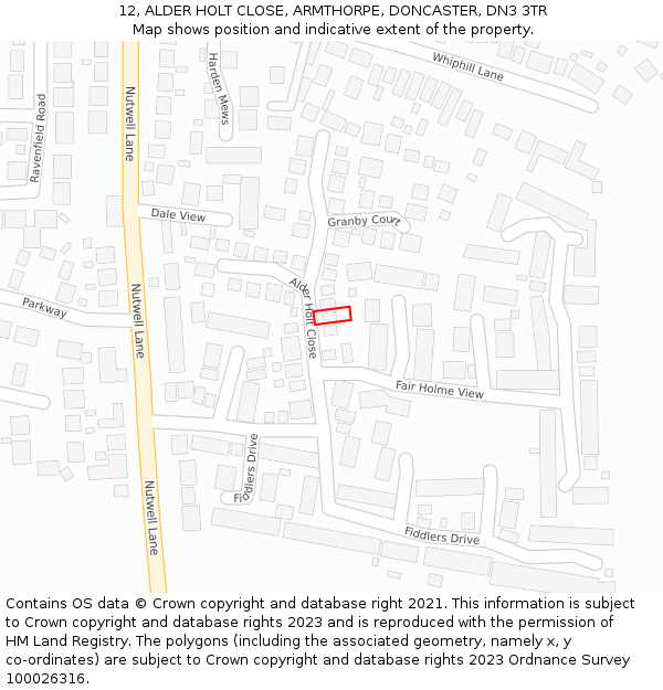 12, ALDER HOLT CLOSE, ARMTHORPE, DONCASTER, DN3 3TR: Location map and indicative extent of plot
