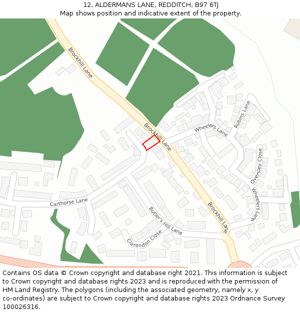 12, ALDERMANS LANE, REDDITCH, B97 6TJ: Location map and indicative extent of plot