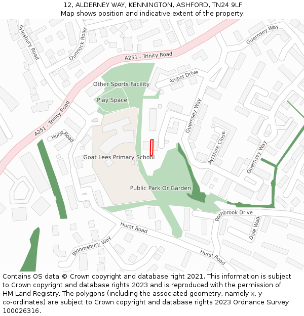 12, ALDERNEY WAY, KENNINGTON, ASHFORD, TN24 9LF: Location map and indicative extent of plot