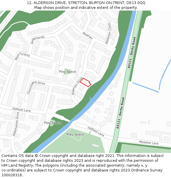 12, ALDERSON DRIVE, STRETTON, BURTON-ON-TRENT, DE13 0QQ: Location map and indicative extent of plot