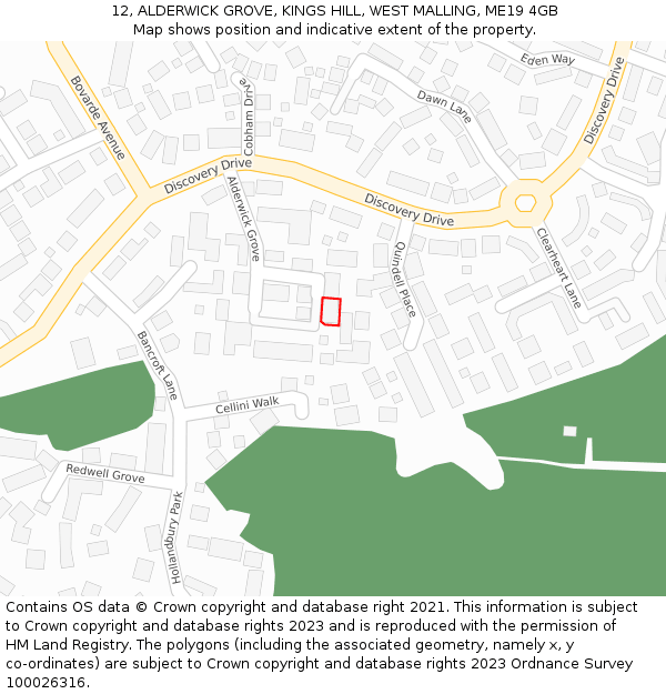 12, ALDERWICK GROVE, KINGS HILL, WEST MALLING, ME19 4GB: Location map and indicative extent of plot