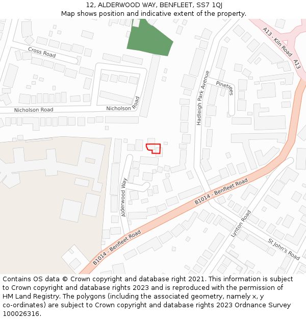 12, ALDERWOOD WAY, BENFLEET, SS7 1QJ: Location map and indicative extent of plot