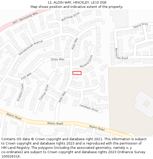 12, ALDIN WAY, HINCKLEY, LE10 0GE: Location map and indicative extent of plot