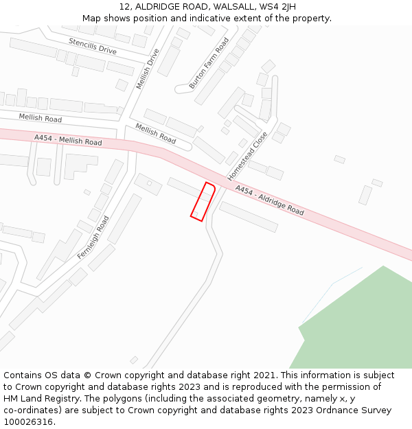 12, ALDRIDGE ROAD, WALSALL, WS4 2JH: Location map and indicative extent of plot