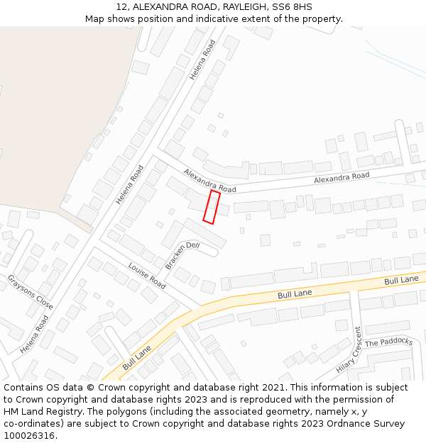 12, ALEXANDRA ROAD, RAYLEIGH, SS6 8HS: Location map and indicative extent of plot