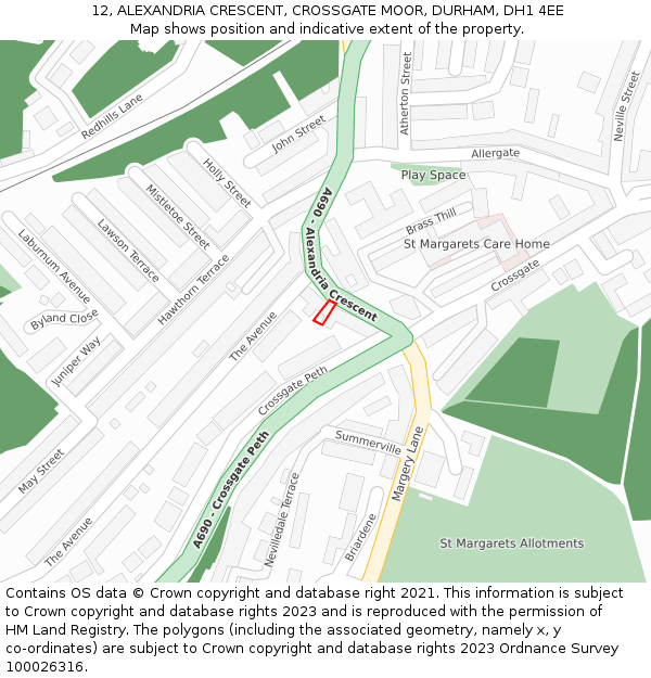 12, ALEXANDRIA CRESCENT, CROSSGATE MOOR, DURHAM, DH1 4EE: Location map and indicative extent of plot