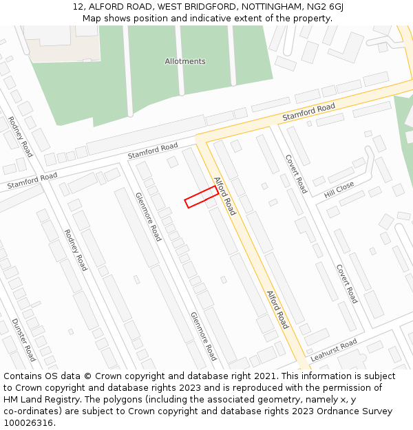 12, ALFORD ROAD, WEST BRIDGFORD, NOTTINGHAM, NG2 6GJ: Location map and indicative extent of plot