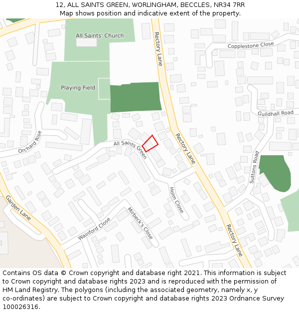12, ALL SAINTS GREEN, WORLINGHAM, BECCLES, NR34 7RR: Location map and indicative extent of plot