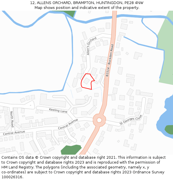 12, ALLENS ORCHARD, BRAMPTON, HUNTINGDON, PE28 4NW: Location map and indicative extent of plot