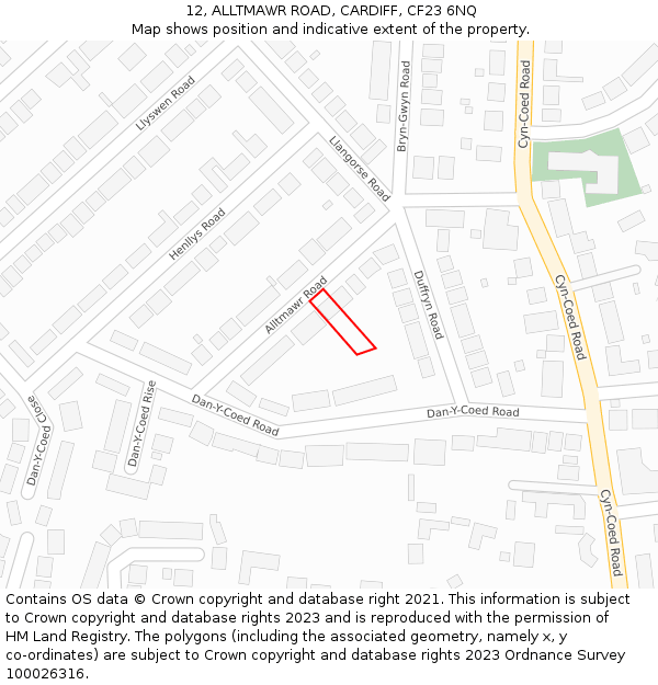 12, ALLTMAWR ROAD, CARDIFF, CF23 6NQ: Location map and indicative extent of plot