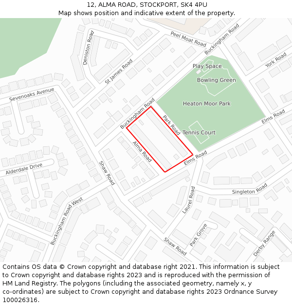12, ALMA ROAD, STOCKPORT, SK4 4PU: Location map and indicative extent of plot