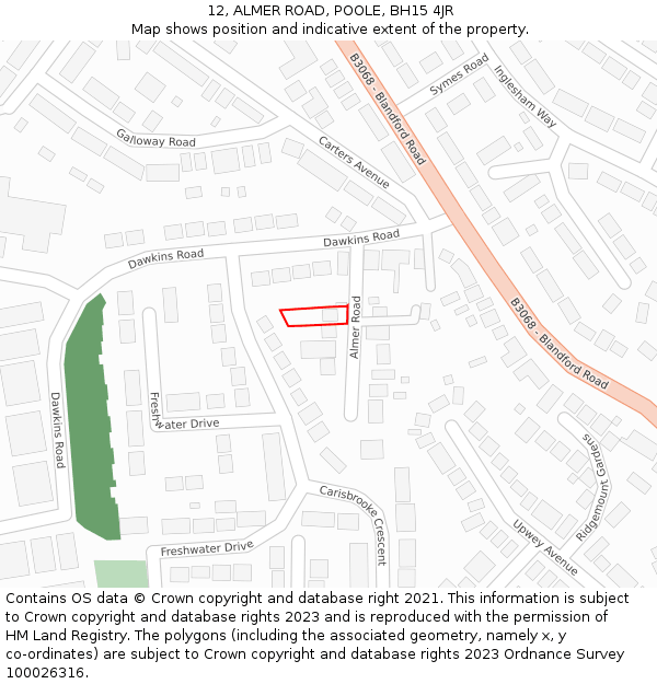 12, ALMER ROAD, POOLE, BH15 4JR: Location map and indicative extent of plot