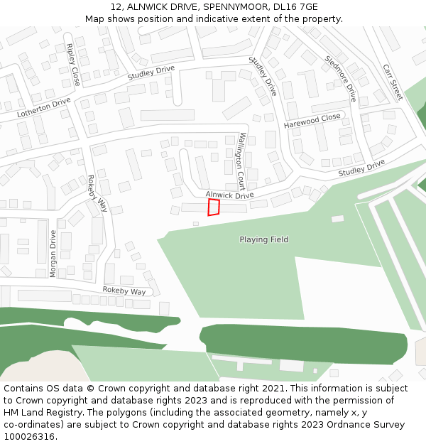 12, ALNWICK DRIVE, SPENNYMOOR, DL16 7GE: Location map and indicative extent of plot