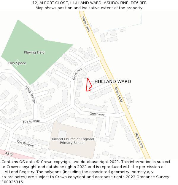 12, ALPORT CLOSE, HULLAND WARD, ASHBOURNE, DE6 3FR: Location map and indicative extent of plot