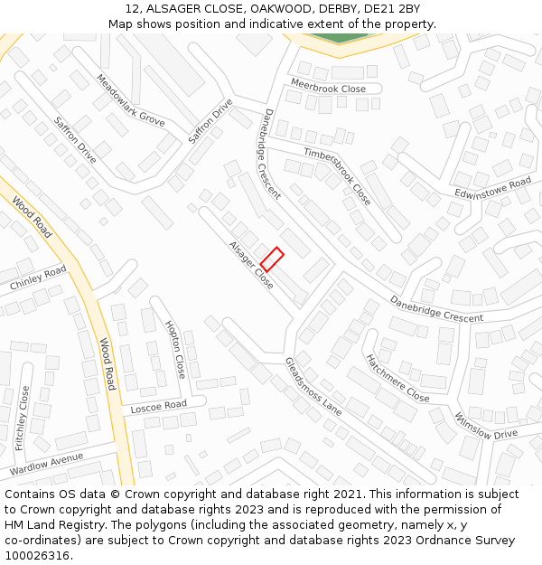 12, ALSAGER CLOSE, OAKWOOD, DERBY, DE21 2BY: Location map and indicative extent of plot