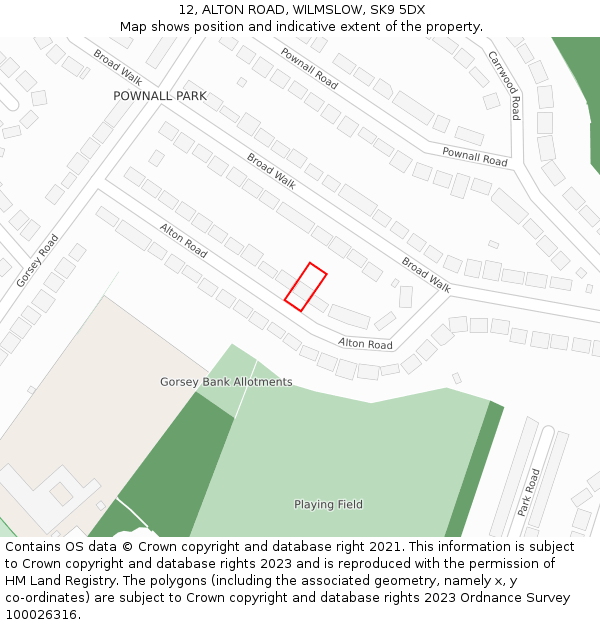 12, ALTON ROAD, WILMSLOW, SK9 5DX: Location map and indicative extent of plot