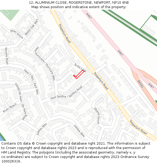 12, ALUMINIUM CLOSE, ROGERSTONE, NEWPORT, NP10 9NE: Location map and indicative extent of plot