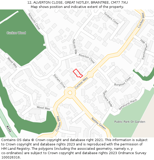 12, ALVERTON CLOSE, GREAT NOTLEY, BRAINTREE, CM77 7XU: Location map and indicative extent of plot