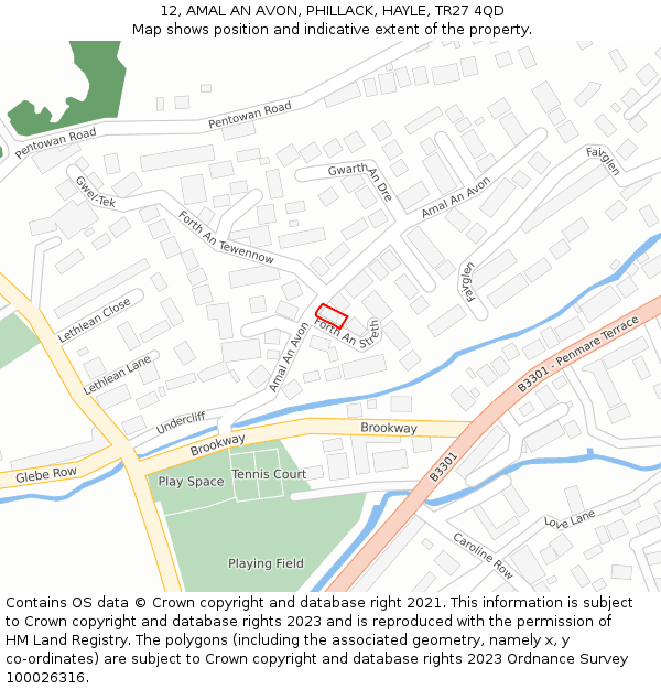 12, AMAL AN AVON, PHILLACK, HAYLE, TR27 4QD: Location map and indicative extent of plot