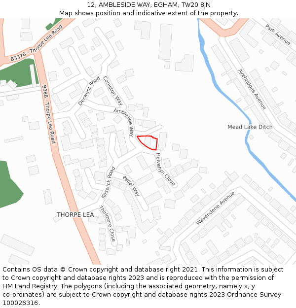 12, AMBLESIDE WAY, EGHAM, TW20 8JN: Location map and indicative extent of plot