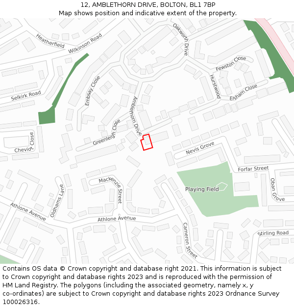 12, AMBLETHORN DRIVE, BOLTON, BL1 7BP: Location map and indicative extent of plot