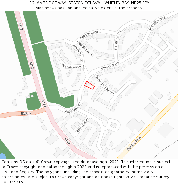12, AMBRIDGE WAY, SEATON DELAVAL, WHITLEY BAY, NE25 0PY: Location map and indicative extent of plot