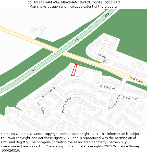 12, AMERSHAM WAY, MEASHAM, SWADLINCOTE, DE12 7PD: Location map and indicative extent of plot