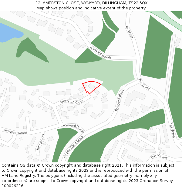 12, AMERSTON CLOSE, WYNYARD, BILLINGHAM, TS22 5QX: Location map and indicative extent of plot