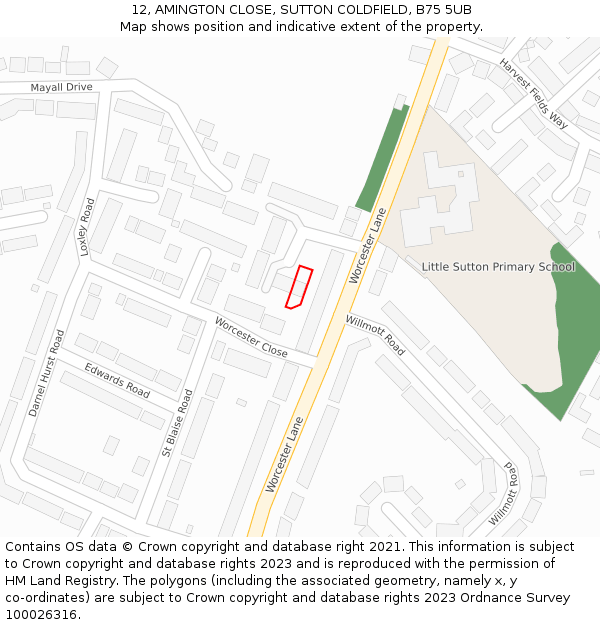12, AMINGTON CLOSE, SUTTON COLDFIELD, B75 5UB: Location map and indicative extent of plot