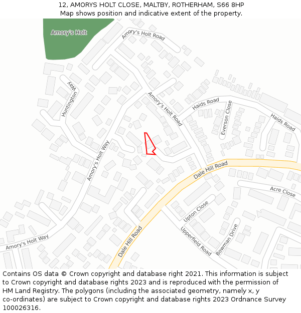 12, AMORYS HOLT CLOSE, MALTBY, ROTHERHAM, S66 8HP: Location map and indicative extent of plot