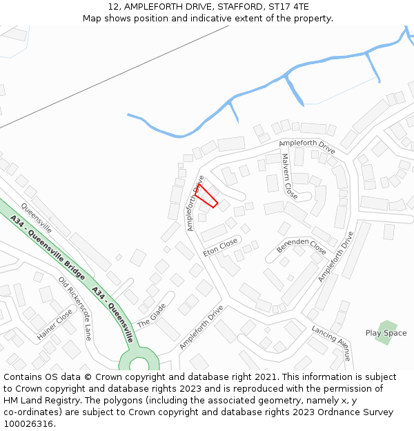 12, AMPLEFORTH DRIVE, STAFFORD, ST17 4TE: Location map and indicative extent of plot