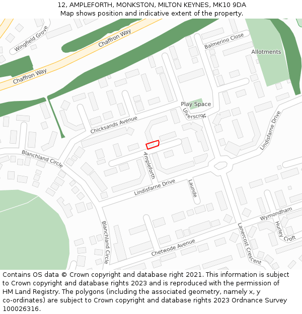 12, AMPLEFORTH, MONKSTON, MILTON KEYNES, MK10 9DA: Location map and indicative extent of plot